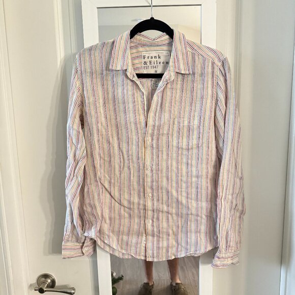 Frank & Eileen 100 Percent Linen Button-Up Shirt – Rainbow Stripe – Size Medium - Picture 2 of 5